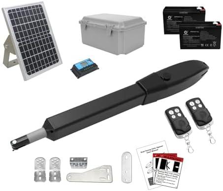 JUJIANG C026 Solar Gate Opener with Batteries & Solar Panel for Single Swing Gates Up to 770lb 16FT Automatic Gate Openers with Remote Complete Kit Medium Duty Automatic Gate Openers Solar Powered