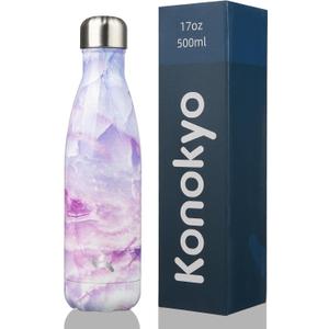 Insulated Water Bottles,17 oz Double Wall Stainless Steel Vacumm Metal Flask for Sports Travel,Marble Dawn