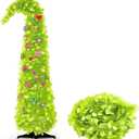 Syhood Whimsical Christmas Tree 5ft Bendable Pop up Collapsible 1 Minute Christmas Tree with 36 Wooden Ornaments for Indoor Outdoor Home Office Holiday Xmas Party Decor Supply