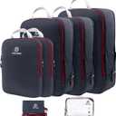 Lightweight Compression Packing Cubes for Suitcases, Compressible Expandable Travel Packing Organizer with Clear Toiletries and Backpack Bag, Travel Essentials for Carry on Luggage 7 Set (Black/brownish Red)