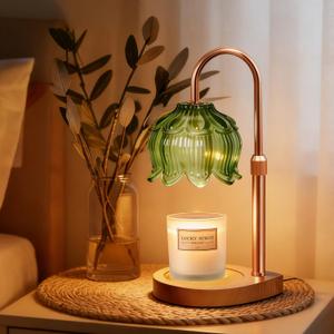 Candle Warmer Lamp - Dimmable Candle Lamp with Timer, Flower Wax Warmer Lamp for Jar Candles, Adjustable Height Wax Melter for Women Gift Home Decor, Farmhouse (Green)