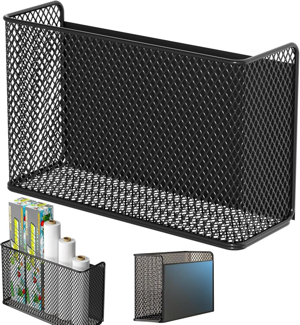 Buyyyit Magnetic Basket Fridge Lint Bin Dryer Ball Holder Laundry Room Organization Home Storage for Class Office School (Mesh(1-Pack) Black/L)
