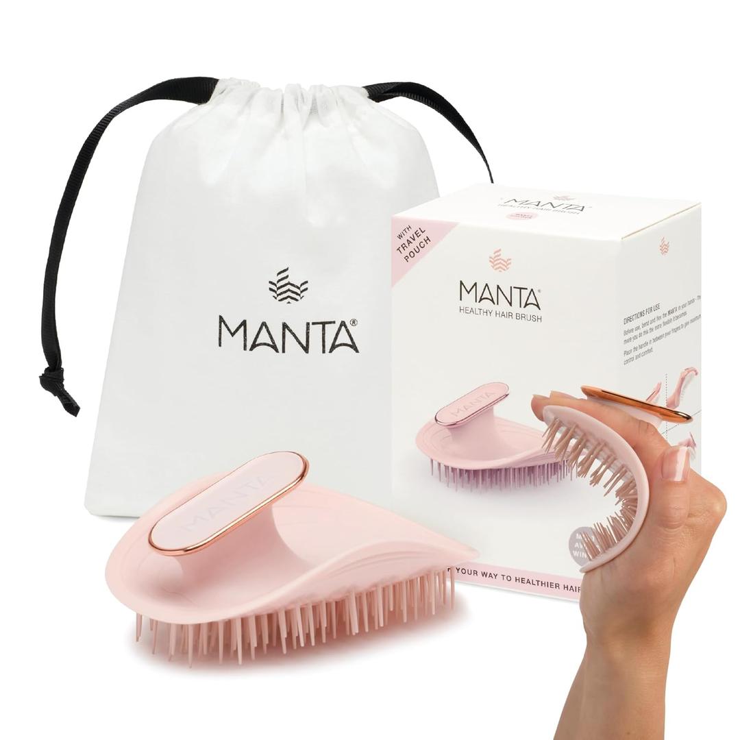 Manta Original Anti-Breakage Hairbrush  Gentle Detangling Brush for Wet & Dry Hair, Flexible Hairbrush for All Types, Healthy Hair Care for Women & Men, Pink