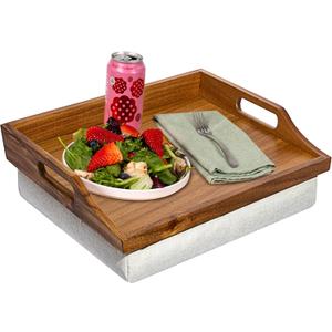 ROSSIE HOME Acacia Wood Bed Tray, Lap Desk with Detachable Cushion, Serving Tray - Natural - Fits up to 15.6 Inch Laptops - Style No. 76106
