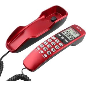 Wall Phone with Caller ID LCD Display, Corded Telephone for Home Office & Hotel, 38 Incoming Memories & Call Back Function, Red
