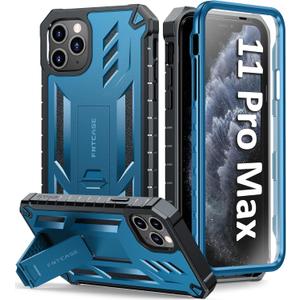FNTCASE for iPhone 11 Pro-Max Case: Rugged Shockproof Protective Cases with Kickstand - Heavy Duty Dual Layer Military Grade Drop Proof Protection Cell Phone Cover (Blue)