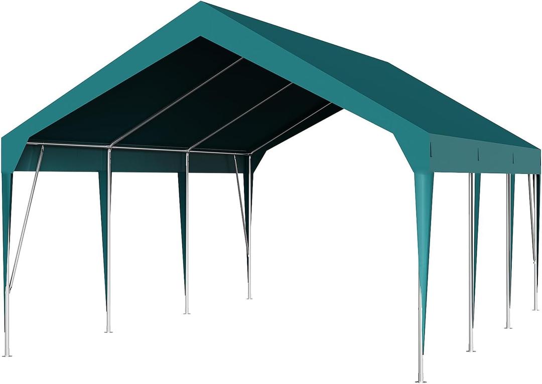 Heavy Duty 13'x20' Carport Canopy - Portable Garage with Waterproof & UV Protection - Durable Outdoor Storage Shed for Cars, Dark Green