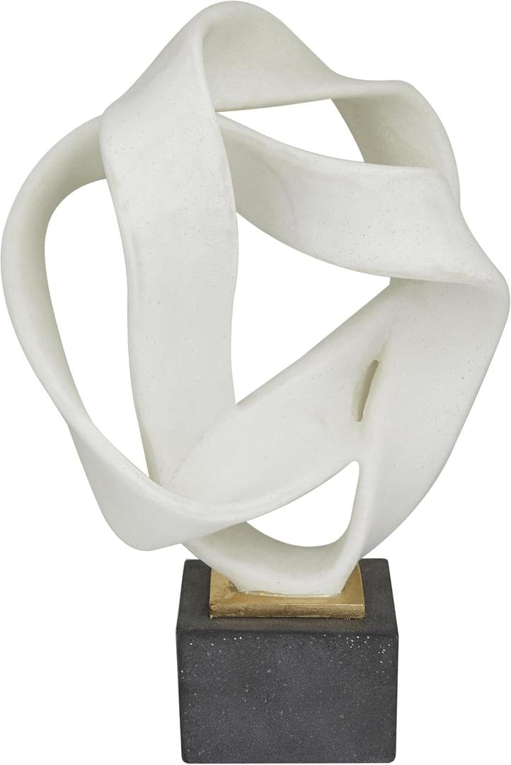 Deco 79 Polystone Abstract Decorative Sculpture Ribbon Line Home Decor Statue with Black Base, Accent Figurine 11" x 9" x 17", White