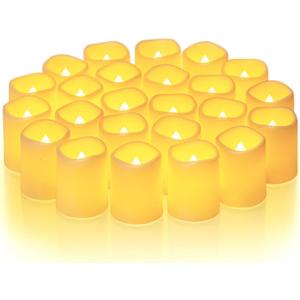 Homemory 24Pack Flickering Flameless Votive Candles, 200+Hour Electric Fake Candles, Battery Operated LED Tealight for Wedding, Outdoor, Table, Halloween, Christmas Decor (Warm White, Battery Included)