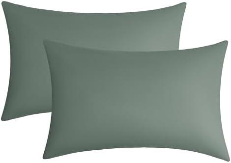 JELLYMONI Pillow Protectors Waterproof Zippered Standard Set of 2 Grey-Green Bed Pillow Cases 20”×26” Bug Dust Proof Pillow Covers Encasement(No Inserts), Pack of 2