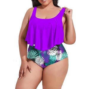 Mooncore Womens Plus Size Swimsuit High Waisted Tankini Bathing Suits Two Piece Flounce Bikini Swimsuit (F8)