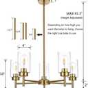 5-Light Farmhouse Chandelier for Dining Room Kitchen Island, Modern Chandeliers Brushed Brass Pendant Lighting Fixtures with Clear Glass Shades for Living Room, Bedroom, Foyer (Gold)