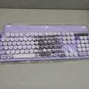 Wireless Keyboard, Round Keycaps, Retro Typewriter Keyboard with Detachable Wrist Rest, Sleep Mode, Foldable Legs, 2.4GHz Full-Size Cordless Computer Keyboard for Windows/PC/Laptop (Colorful-Purple)
