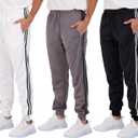 Real Essentials 3 Pack: Boys' Athletic Jogger Sweatpants Kids Youth Football Baseball Track Pants with Pockets (Large)