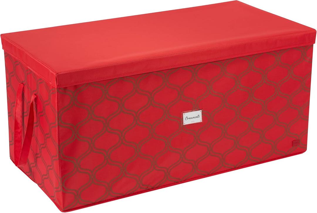 Simplify 96 Ornament Storage Box | Dimensions: 37.5"x 19"x 17.75" | Holds 96 Ornaments | Stackable | Easy Carry Handles | Red | Christmas Storage
