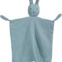 Organic Cotton Muslin Lovey Blanket, Organic Cotton Muslin Bunny Security Blanket Soft & Breathable Lovie Baby Gifts for Boys and Girls (Light Blue)