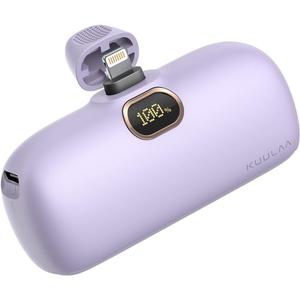 Kuulaa Portable Charger with Built-in Lightning Cable 5000mAh Small iPhone Fast Charging Mini Portable Phone Charger for iPhone 14/13/13 Pro/12/12 Pro/11/XR/XS/X/8/7/6, Purple