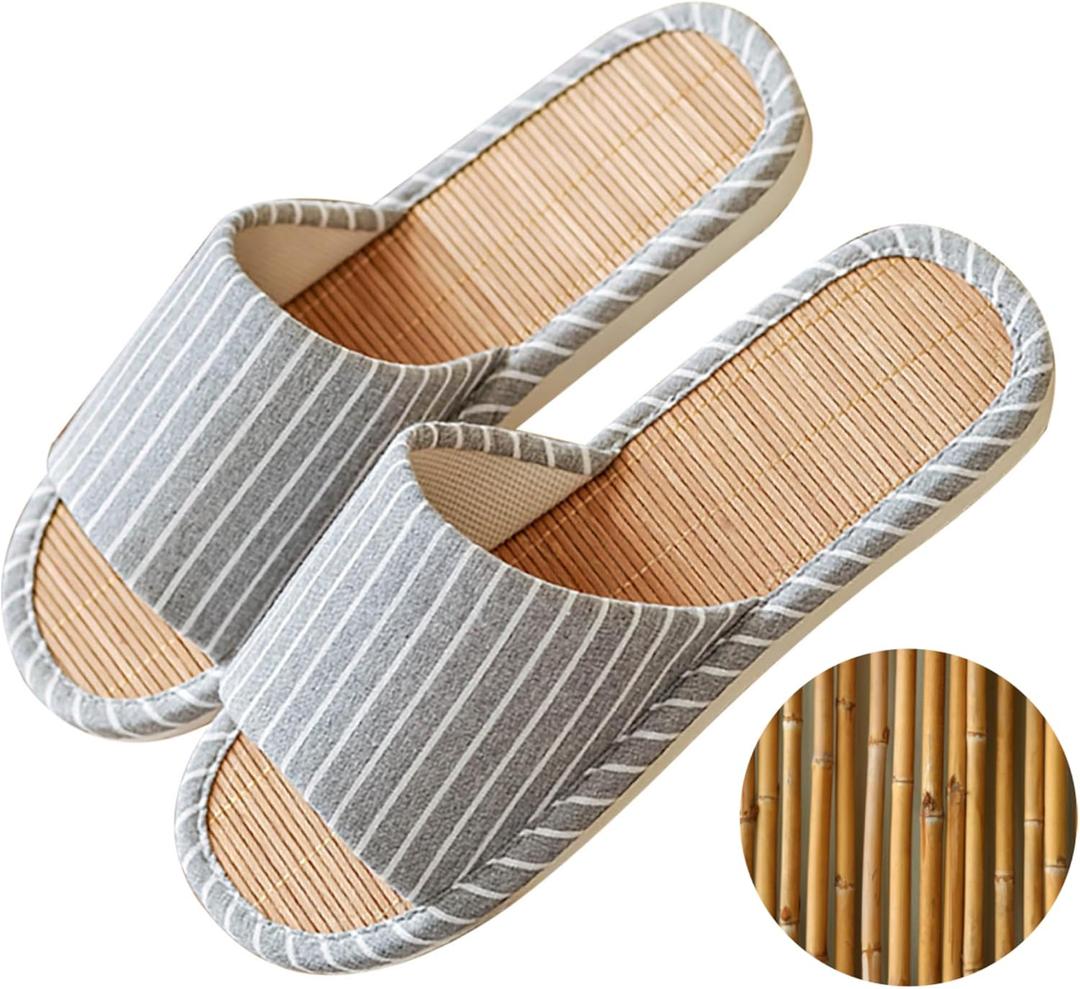 Odor-resistant Japanese Bamboo House Slippers for Sweaty Feet for Summer Cooling Slippers with Non-slip Soft Sole for Tatami and Indoor Easy to Clean (9.5-10.5 Wide Women/8-9 Wide Men, Grey)