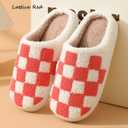 Classic House Plaid Slippers For Women Mens,Cozy Non Slip Outdoor Indoor Plush Slides Slippers (White)