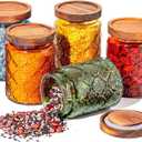Outus 5 Pcs 23.7oz Vintage Glass Jar with Lids Colored Glass Canisters Jars with Airtight Wooden Lids for Kitchen Counter Flour Sugar Cookie Coffee Tea Storage Containers