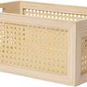 Rattan Storage Basket Wooden Box Wooden Storage Bins Rustic Boho Farmhouse Home Decor Tabletop Desk Shelf Organizer (Original)
