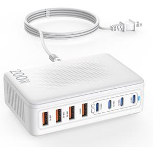 USB C Charger Block,200W GaN 8 Port USB C Charging Station USB Hub Block Cube Type C & USB A Wall Charger Power Adapter for Multiple Devices Apple iPhone 16/15/14,Steam Deck,MacBook Pro/Air,iPad Pro