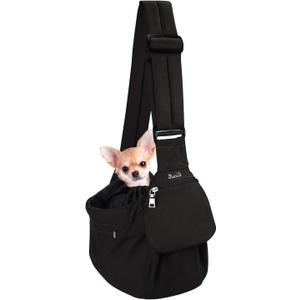 SlowTon Dog Carrier Sling - Hard Bottom Support Dog Carriers for Small Dogs with Adjustable Padded Shoulder Strap, Dog Purse for Puppy Cat Pet with Drawstring Opening Storage Zipper Pockets (Black)For Pets Up to 9 Lbs