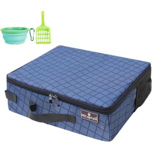 HiCaptain Portable Travel Litter Box with Lid, Foldable Cat Travel Litter Box - Leakproof, Odor-Free & Waterproof. Ideal for Road Trip, Cars, Hotels and Airplane - Blue (M - For small and medium cat(Pack Of 1))