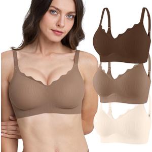 Womens Seamless T-Shirt Bras 3 Pack Wireless Comfy Jelly Bra, Full Coverage Bralette No Show Under Clothes (XX-Large)