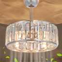 18.2" Silver Crystal Caged Ceiling Fan with Light 4-Lights Modern Flush Mount Fandelier Lights Remote Chrome Crystal Chandelier Ceiling Fan for Bedroom Living Room Dining Room Entry Loft Hallway