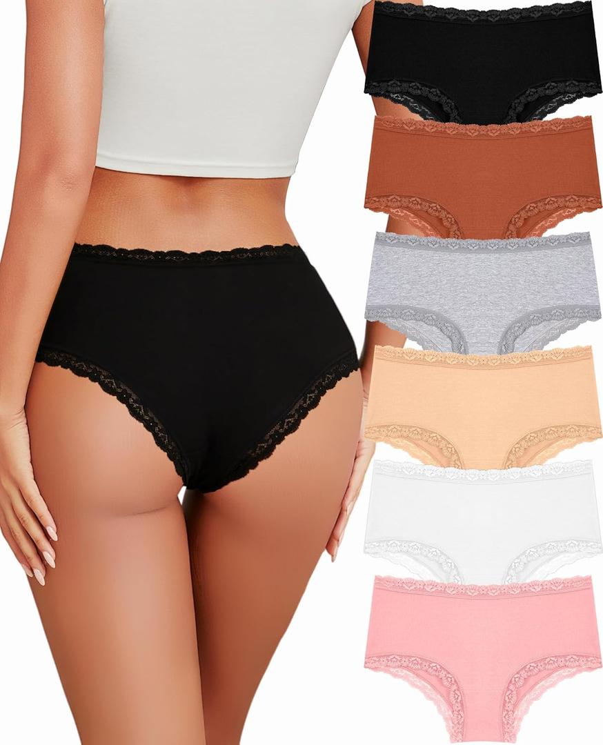 Sth Big Cotton Underwear for Women High Waisted Womens Underwear Pack Sexy Lace Edge Bikini Cheeky Panties Girls Brief (Large, A 6 Pack(black*1 White*1 Orange*1 Grey*1 Beige*1 Pink*1))