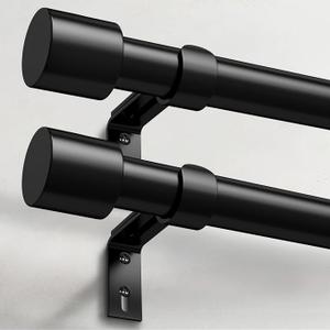 IFELS 2 Pack Heavy Duty Curtain Rods for Windows 48 to 84 Inch, 1 Inch Black Curtain Rods Set of 2 Pack for Outdoor, Farmhouse, Bedroom, Adjustable Easy Install Drapery Rod (A2,Black,30"-90"-2Pack)