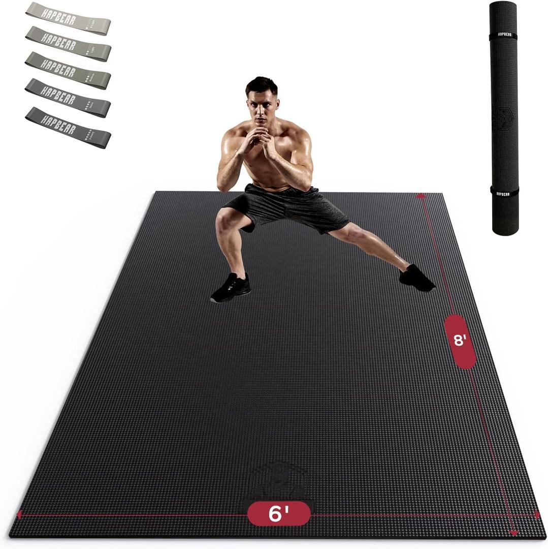 HAPBEAR Extra Large Exercise Mat-7'x5'/6'x8'/6'x9'/6'x10'/6'x12'x8mm(1/3 inch),Non-Slip, Ultra Durable, Thick Workout Mats for Home Gym Flooring Cardio, Yoga Mats for Fitness, High-Density Exercise Mat, Shoes-Friendly