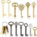12-Pack Skeleton Keys Set, Universal Hollow and Solid Brass Skeleton Key for Old Style Furniture Door, Antique Dresser, Vintage Clocks, Chinese Cabinets Locks, Decoration for Antique Furniture