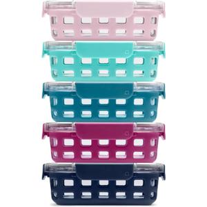 Ello Duraglass 3.4 Cup Meal Prep Sets 10Pc, 5 Pack Set- Glass Food Storage Container with Silicone Sleeve and Airtight BPA-Free Plastic Lids, Dishwasher, Microwave, and Freezer Safe, Evening Orchard