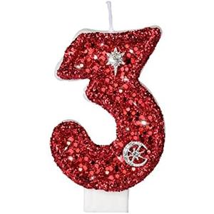 Saododku Birthday Candles, Number Candles for Birthday Cakes, Sparklers Candles for Birthday Cake, Red Birthday Candles for Baby/ Girl/ Boy/ Women, 3.15" Cake Candles for Party/ Decorations 3#