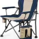 PICNIC TIME Outlander XL Heavy Duty Folding Camping Chair with Insulated Cooler, Oversized Portable Lawn, Beach & Camp Chair with Cup Holder, Storage Pocket, Carry Bag, 400 lb Capacity (Navy Blue)