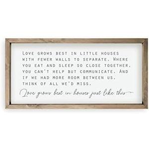 Love Grows Best In Houses Framed Wood Farmhouse Wall Sign (9x18)