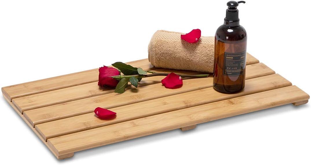 GOBAM Bamboo Bath Mat, Medium, 22.8 x 13 x 1.3 inches - Non-Slip Floor Mat for Bathroom, Spa, Sauna, Kitchen, Indoor & Outdoor Spaces, Shower Mat for Bathroom Decor - Natural