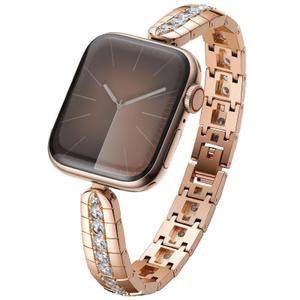 Compatible with Apple Watch Band Series 10 46mm, 9/8/7 45mm, 6/5/4/SE 44mm, 3/2/1 42mm, Natural Zircon Gems Handmade iWatch Band for Women, Dressy Chain Bracelet Strap (Vintage/Rose Gold)