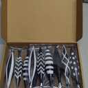 Realspring 12 Pcs Black and White Finial Drop Christmas Ornaments 6.3 inch Xmas Plastic Droplet Stripe Dot Matte Glitter Hanging Ball for Christmas Tree Party Decoration Supplies