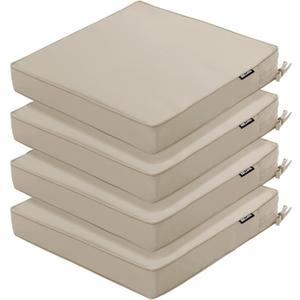 Outdoor Chair Cushions 16 x 17 Inch, Set of 4, Water Resistant Patio Chair Cushions with Tie Color Fastness Thick Outdoor Seat Cushion for Garden Lawn Patio Furniture Cream