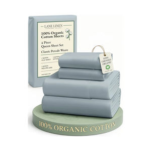 LANE LINEN 100% Organic Cotton Eco Friendly Sustainably Produced Queen Sheets Set, Low Pill Fade Resistant Machine Wash Fully Elasticized Cotton Bedding Queen Set- French Blue