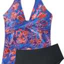 SUUKSESS Women Sexy Halter Tankini Bathing Suits Slimming Tummy Control High Waisted Swimsuits 2 Piece (Blue, XL)