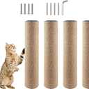 4 Pcs Cat Scratching Post Replacement for Indoor 15.7 x 3.1 Inches Cats Tree Replacement Parts Natural Jute Pole Part Cat Scratch Posts Refill with M8 Screws Spare Cat Furniture Accessories Brown