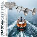 150db Boat Horn Deluxe: 12V Dual Horn Trumpet Upgrade - Polished Stainless Steel Marine Horns with Low & High Tones, Featuring Adjustable Horn SupportUpgraded Pair of Horns