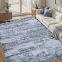Area Rug Living Room Rugs: 6x9 Rug for Bedroom Machine Washable with Non Slip Backing Non Shedding Abstract Stain Resistant Large Carpet for Dining Room Nursery Home Office - Blue/Gray