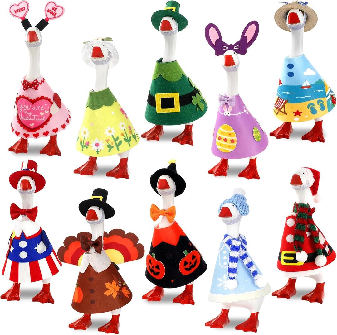 10 Set Desk Goose Outfits 7 Inch, Holiday Mini Goose Outfit Felt Clothes