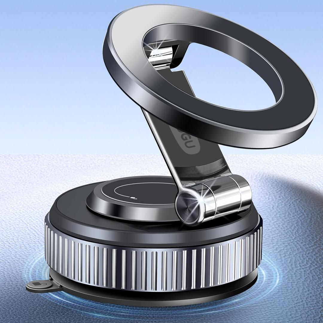 Vacuum Magnetic Car Phone Holder-118LBS Strong Suction+2800gf Magnet,360 Adjustable Dashboard Mount, Hands-Free Cell Phone Stand for iPhone/Samsung MagSafe, Works on Mirror/Gym/Kitchen &Multi-Surface