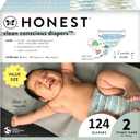 The Honest Company Clean Conscious Diapers for Sensitive Skin | Hypoallergenic, Fragrance Free | Gender Neutral Prints | Super Club Box, Size 2 (12-18 lbs), 124 Count (Prints May Temporarily Vary)